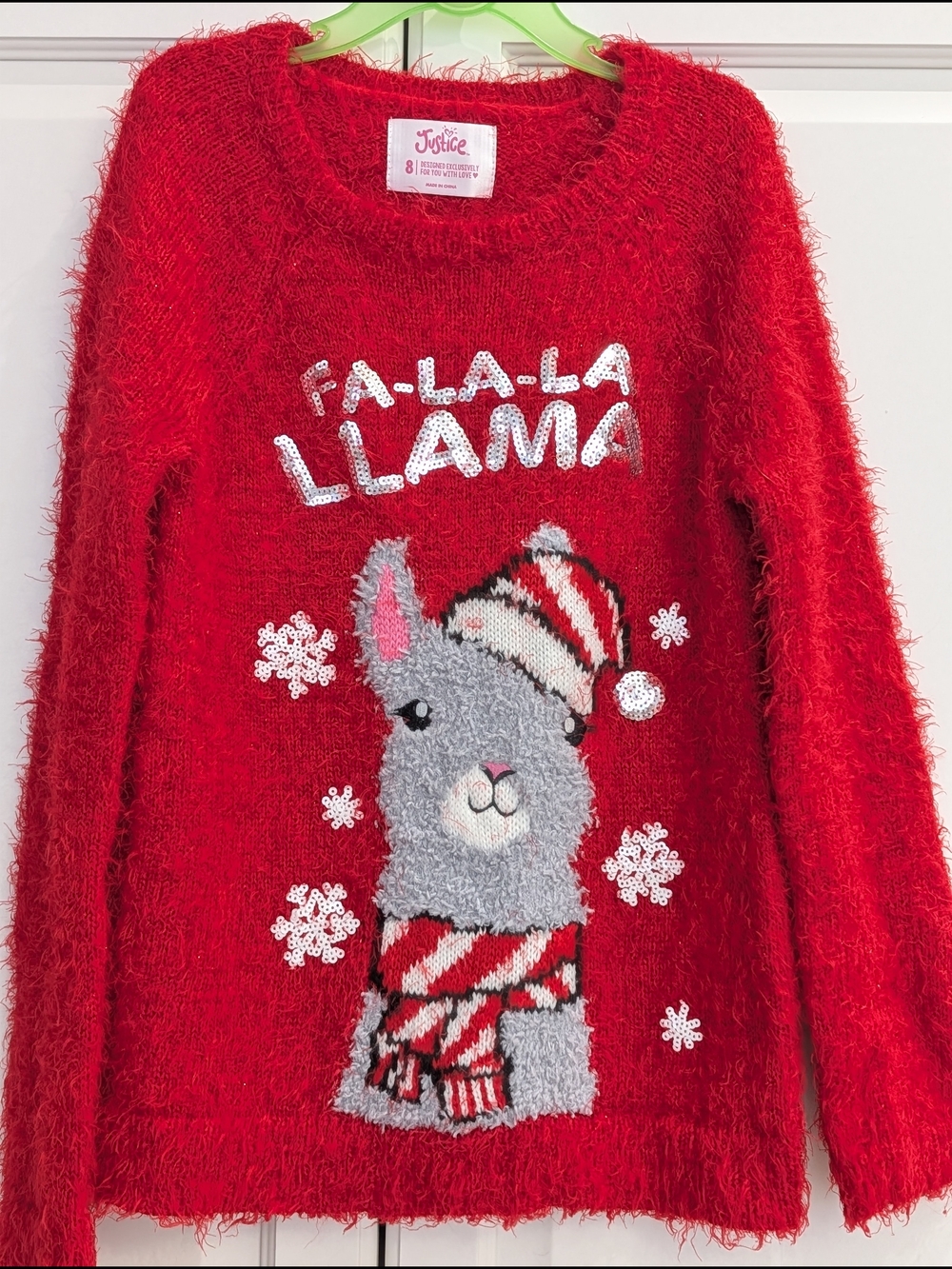 2/$20 Justice Fa-La-La Llama Fuzzy Christmas Sweater – Girls Size 8